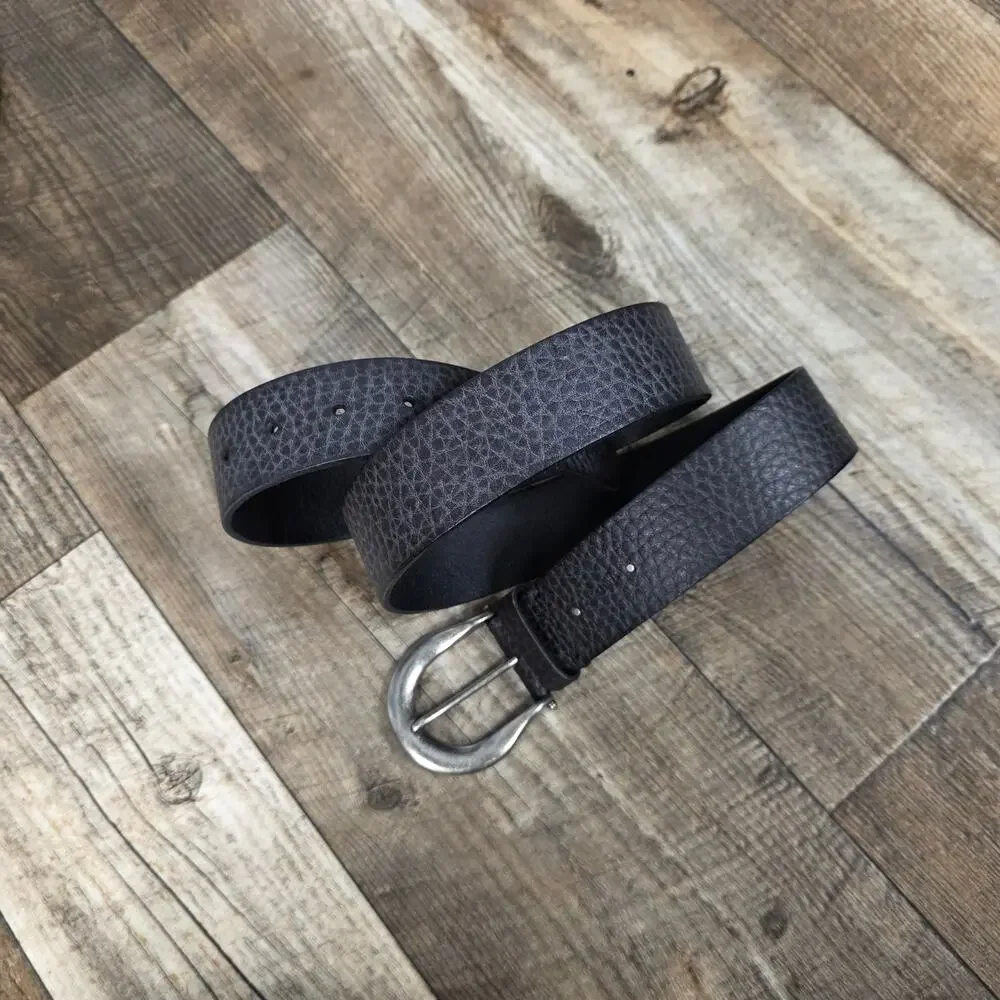 AllSaints Black Pebbled Leather Belt Size XL Silver Tone Buckle